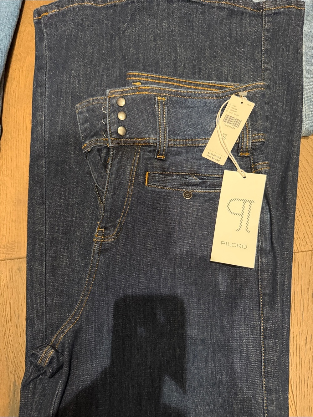 Pilcro wide leg Jeans in Dark Indigo with Gold Stitching